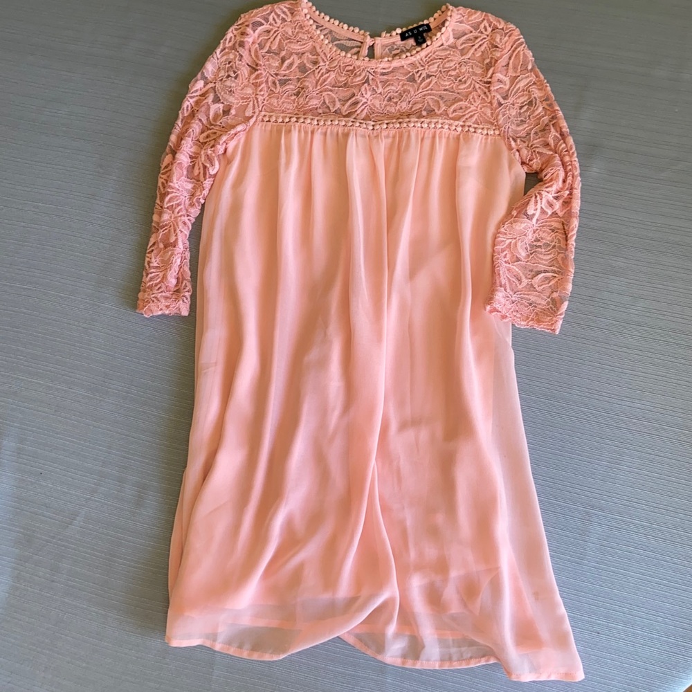 Blush Pink Sheer Dress Lace Sleeves
